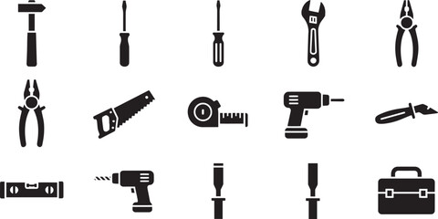 Obraz premium Tools collection icons for construction and repair work with hammer