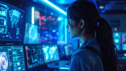 Cyber Security Analyst Monitoring Data on Screens - Powered by Adobe