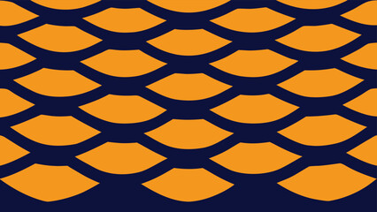 Seamless Pattern of Orange Scalloped Shapes on Dark Blue Background texture geometric