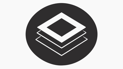 Stacked Square Layers Icon on Dark Oval Background abstract black
