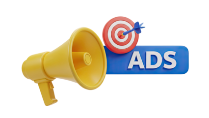 Targeted Advertising Icon: Megaphone, Bullseye, and 'ADS' Text