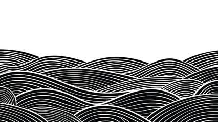 Stylized Black and White Wavy Lines Forming Hills on White Background abstract pattern