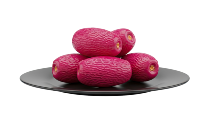 Vibrant Pink Fruit Pile on Black Plate