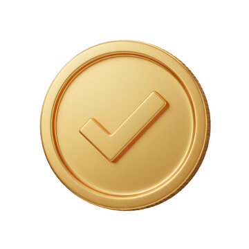 Gold Checkmark Button Icon Isolated.