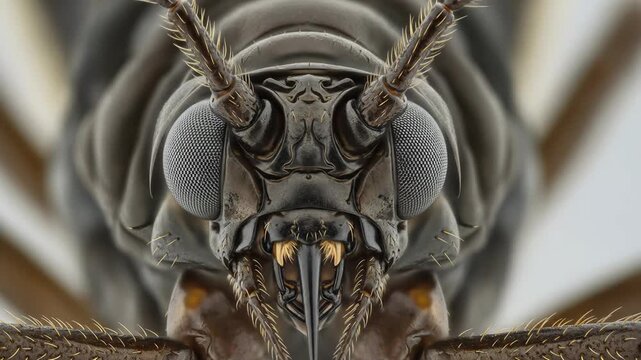Macro Portrait of a Deformed Insect, Revealing Intricate Details and Unnatural Anatomy in Sharp Focus