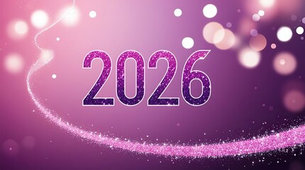 Stylish 2026 New Year Background with Glitter Typography on Pink and Purple Gradient with Bokeh Lights