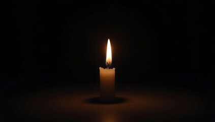Fototapeta premium Small candle flame standing steady in large dark space, inner strength and resilience concept 