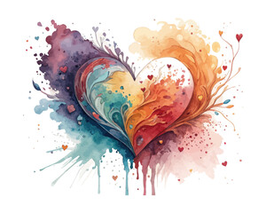Watercolor Abstract heart splash vector illustration isolated on white background