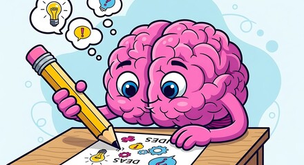 Cartoon Brain Character Creating Artwork.