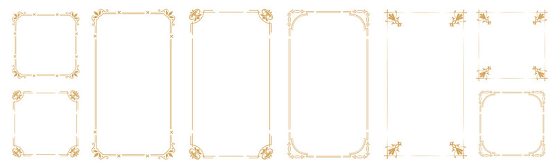 A set of decorative frames with an antique feel. Luxurious gold decorative borders. Elegant vintage-style frames.