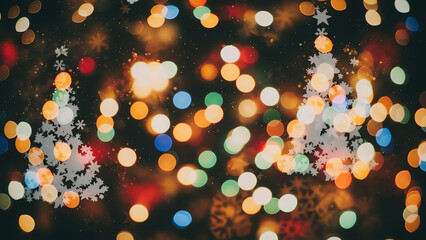 Christmas lights bokeh with snowflakes