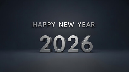Happy New Year 2026 Elegant Silver Typography on Dark Minimal Background