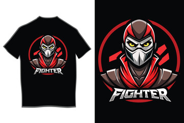 Print Striking black t-shirt design featuring a fierce masked fighter in a bold red and grey suit