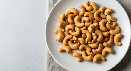 Cashew Nuts on White Ceramic Plate.