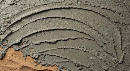 Wet cement mixture texture with sand for construction background. Building material pattern for abstract design. Smooth trowel strokes plaster.