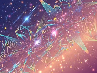 A dreamy rainbow sparkle background showcasing iridescent glitter, soft bokeh lighting, and glowing star elements for creative projects