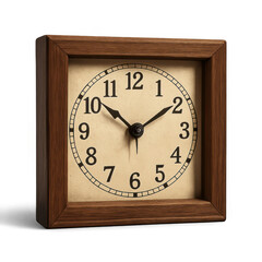 Classic Wooden Clock with Beige Face and Black Hands PNG Isolated