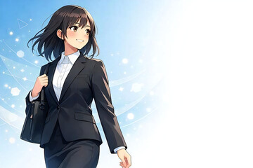 前向きに歩く若い女性ビジネスパーソンのイラスト