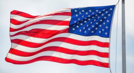 Obraz premium Waving glory: A majestic view of the American flag fluttering in the breeze, showcasing freedom