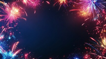 Night Fireworks Border with Copy Space