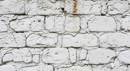 Fototapeta premium Weathered charm white brick wall with textured surface adding character to a building