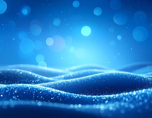 Abstract waves of shimmering blue with glowing orbs