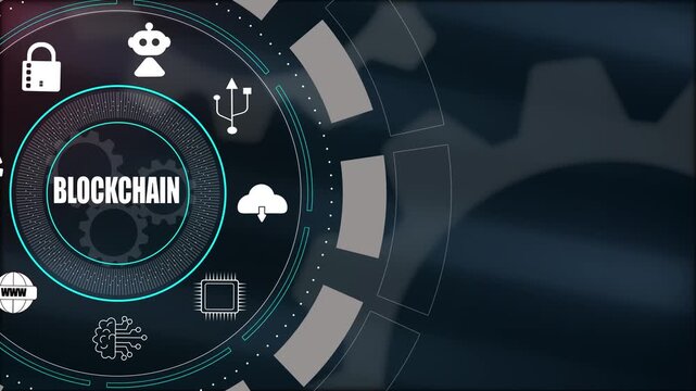 Revolutionizing digital security through decentralized blockchain technology featuring futuristic gear interface and web3 icons.