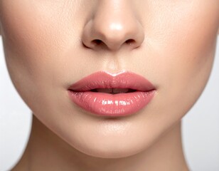 Close-up of a person's nose and lips with beautiful makeup