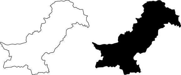 Pakistan Map Silhouette and Outline Vector Set - Minimalist Geographical Illustration