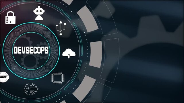 Implementing secure software development cycles with advanced devsecops framework featuring digital protection and cloud security icons.