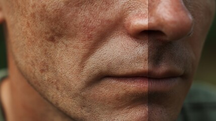 Naklejka premium before-after oily sweaty men skin outdoor vs balanced matte skin,