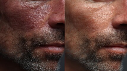 Obraz premium before-after rough outdoor men skin texture vs smooth refined surface