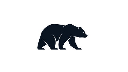 Fototapeta premium Black silhouette of a bear walking in profile on a clean white background.