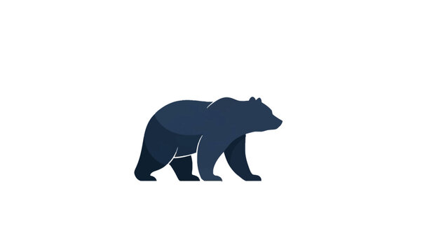 A simple, dark blue bear silhouette walking on a white background, depicted in a minimalist graphic style.