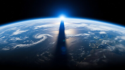 Earth from space with shadow and sunlight