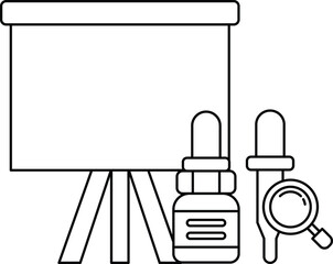 Obraz premium A black and white drawing of a projector, a bottle of medicine
