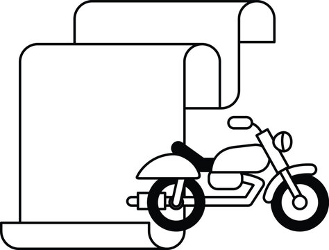 A black and white drawing of a motorcycle and a piece of paper