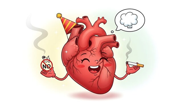 Cartoon Heart Character Smoking and Drinking.