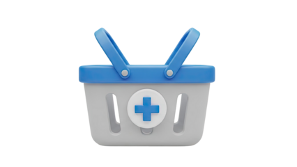 3D Shopping Basket Icon with Medical Cross Symbol