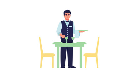 Fototapeta premium Waiter Standing Professionally at a Table with Wine Glass.