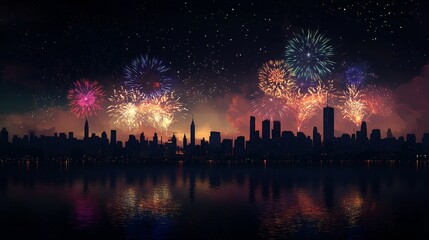 City Skyline Fireworks Frame Background