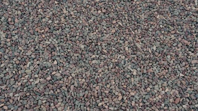 Small stones of various shades of grey, brown, and red form a textured ground cover. This versatile video is ideal for projects related to construction, landscaping, or nature.