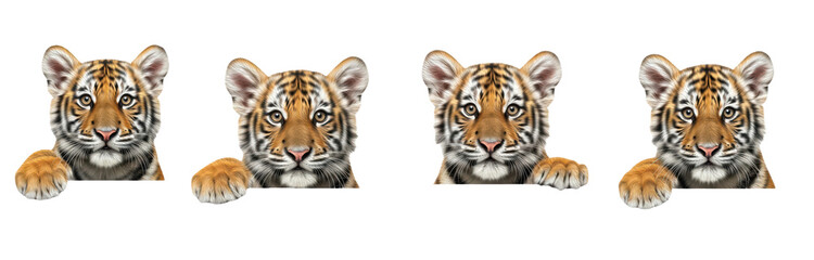Set of Bengal Tiger Cub Portrait Illustrations, Transparent Background, PNG, Oil Paint