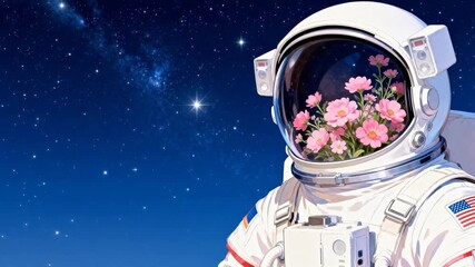 Astronaut with flowers in space