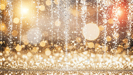 Golden bokeh lights with falling glitter