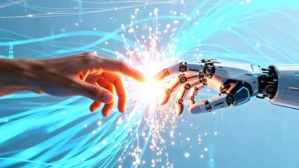 Human hand and robotic hand connection - Powered by Adobe