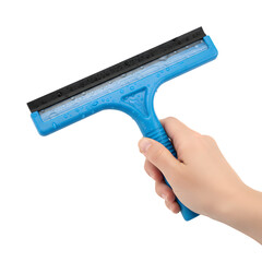 Hand Holding Blue Squeegee for Window Cleaning or Home Maintenance