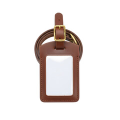 Brown Leather ID Badge Holder with Clear Window and Strap