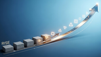 Growth arrow with steps and geometric shapes