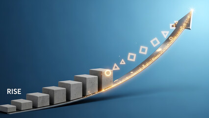 Growth arrow over steps representing progress